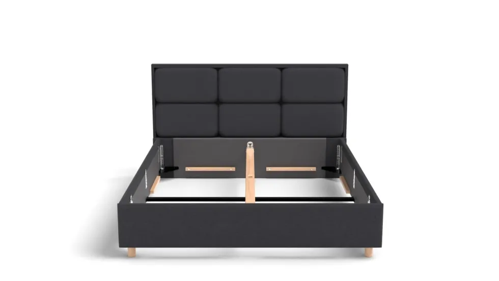 Łóżko tapicerowane Aurora Frame Lift, Wooden Black, Queens Dark Grey, 160x200 cm