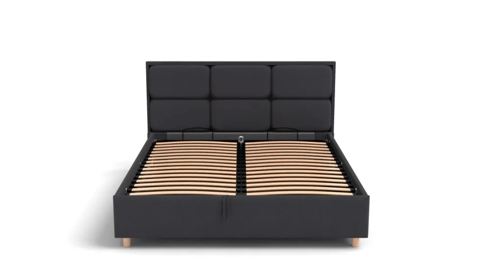 Łóżko tapicerowane Aurora Frame Lift, Wooden Black, Queens Dark Grey, 160x200 cm