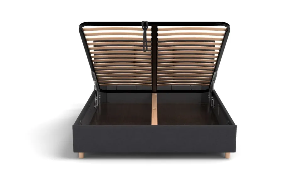 Łóżko tapicerowane Aurora Frame Lift, Wooden Black, Queens Dark Grey, 160x200 cm
