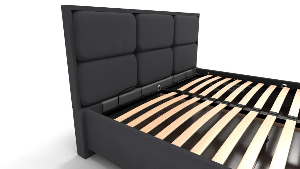 Łóżko tapicerowane Aurora Frame Lift, Wooden Black, Queens Dark Grey, 160x200 cm