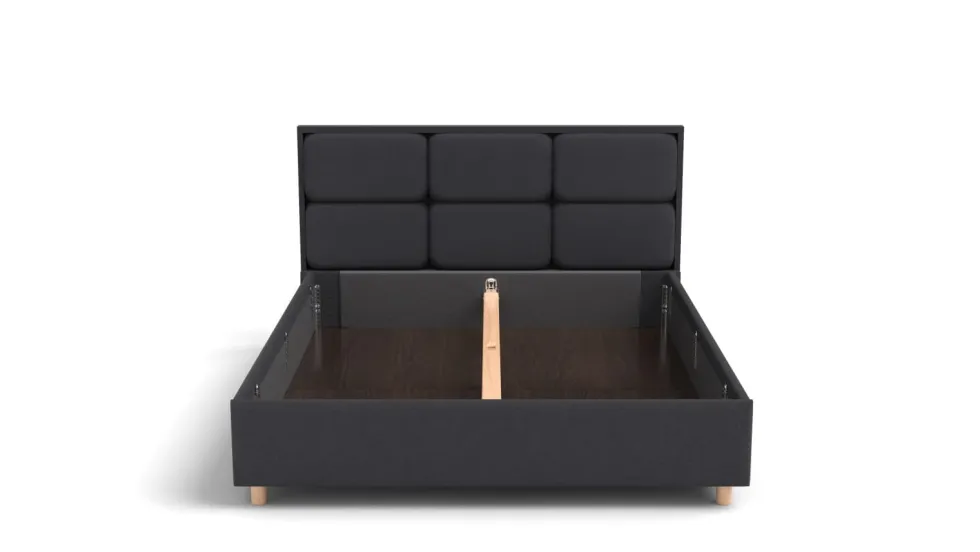 Łóżko tapicerowane Aurora Frame Lift, Wooden Black, Queens Dark Grey, 160x200 cm