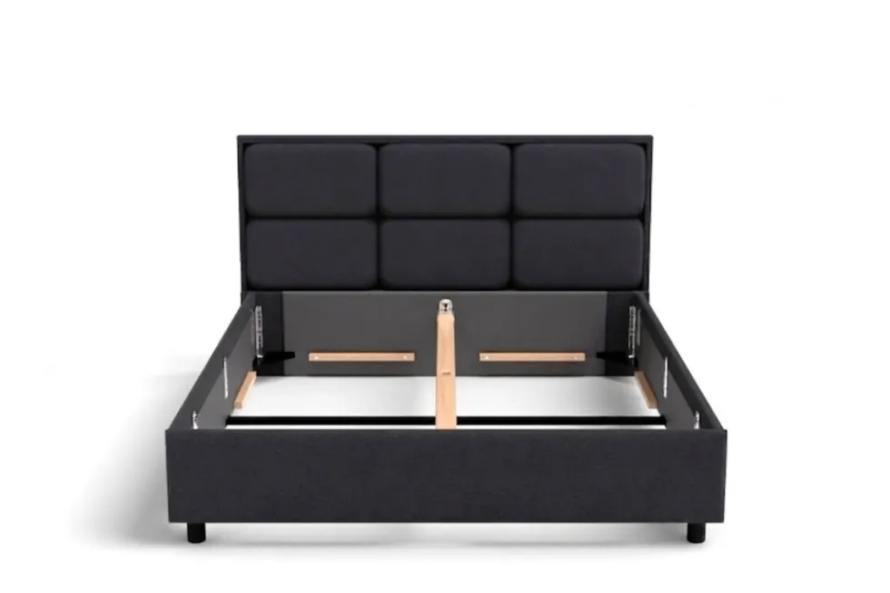 Łóżko tapicerowane Aurora Frame Lift, Beech Black, Queens Camel, 160x200 cm