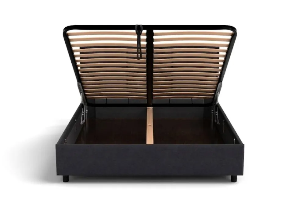 Łóżko tapicerowane Aurora Frame Lift, Beech Black, Royal Suede Caribou, 160x200 cm