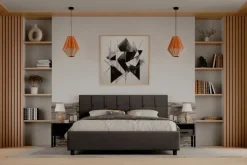 Łóżko tapicerowane Boston Frame Lift, Beech Black, Kenya Beige, 160x200 cm