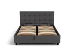Łóżko tapicerowane Boston Frame Lift, Beech Black, Queens Camel, 160x200 cm