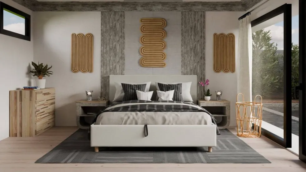 Łóżko tapicerowane Modesto Frame Standard, Wooden Black, Alphine Ivory 101, 180x200 cm