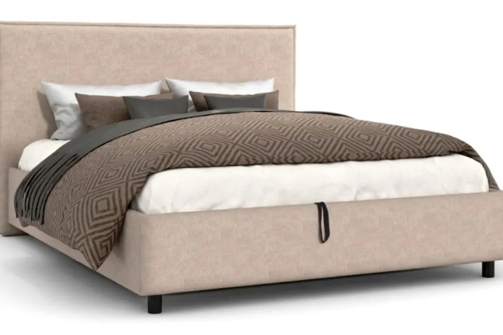 Łóżko tapicerowane Valentino Frame Standard, Beech Black, Kenya Beige, 180x200 cm