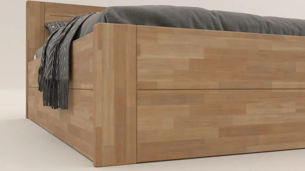 Łóżko z litego drewna Amien, wersja box, buk, BO101, 140x200 cm