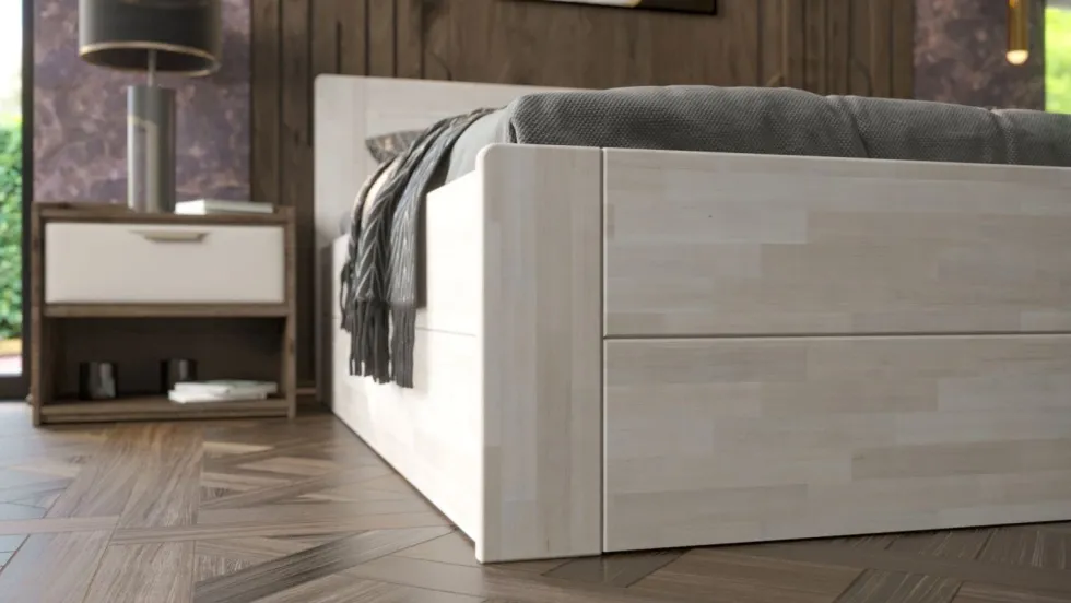 Łóżko z litego drewna Amien, wersja box, buk, BO102, 180x200 cm