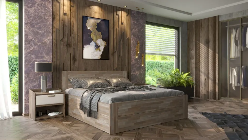 Łóżko z litego drewna Amien, wersja box, buk, BO105, 180x200 cm