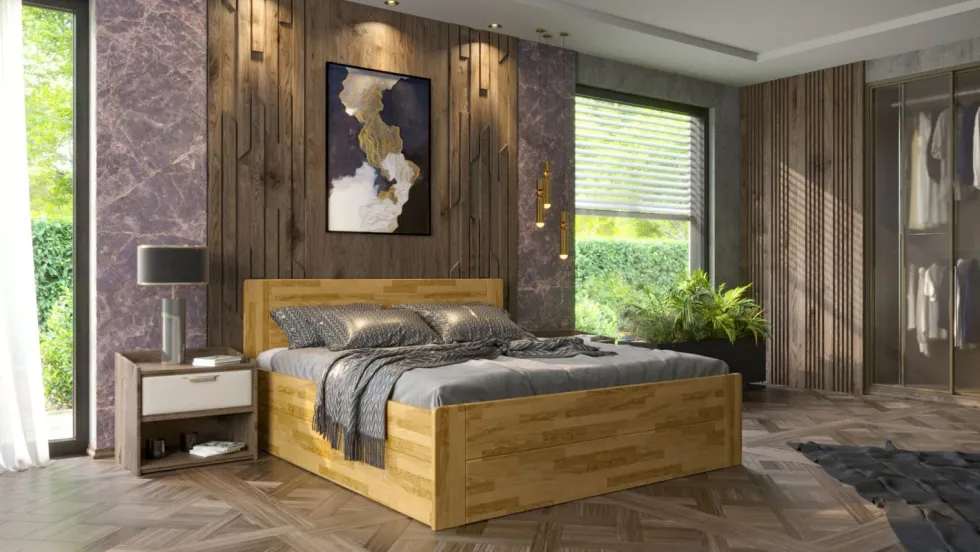 Łóżko z litego drewna Amien, wersja box, dąb, D1, 180x200 cm