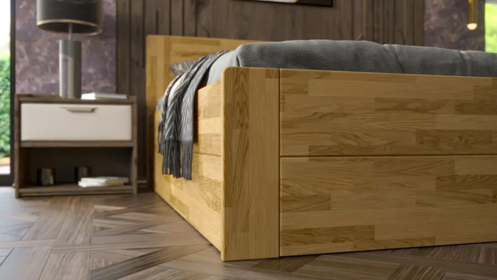 Łóżko z litego drewna Amien, wersja box, dąb, D1, 180x200 cm