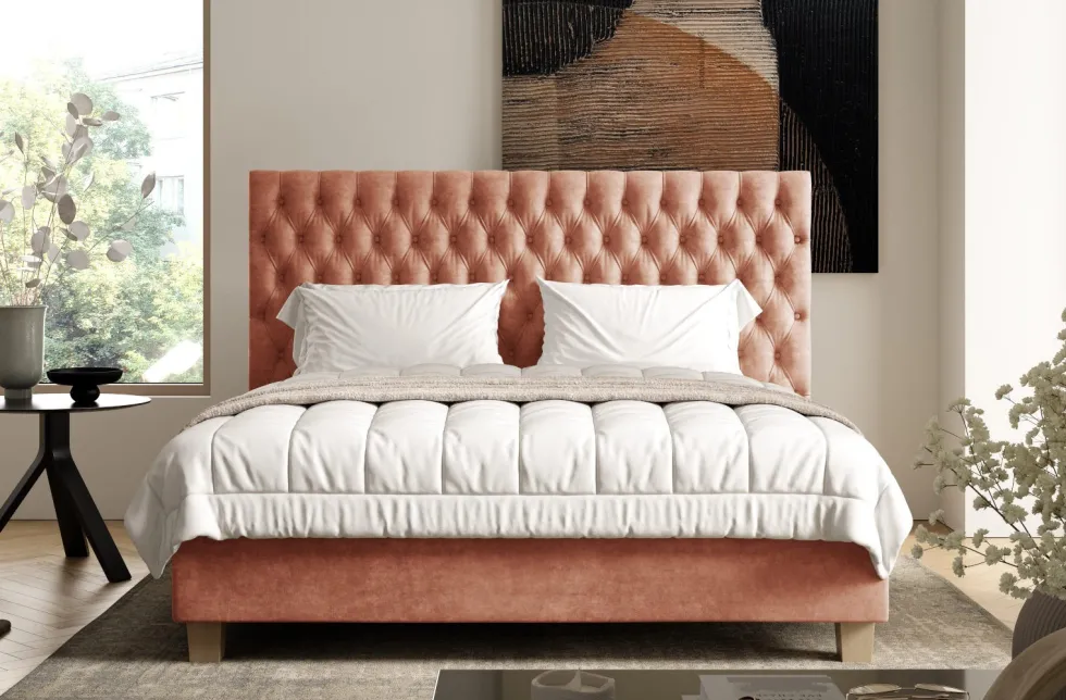 Luksusowe tapicerowane łóżko typu boxspring Grand, Peach Blossom, 180x200 cm