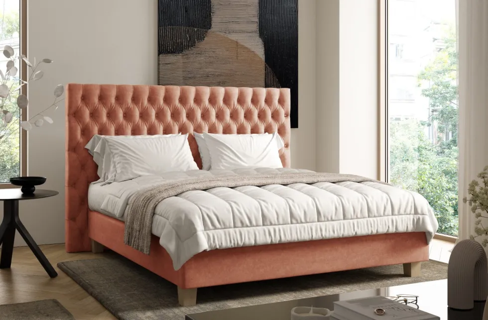 Luksusowe tapicerowane łóżko typu boxspring Grand, Peach Blossom, 160x200 cm
