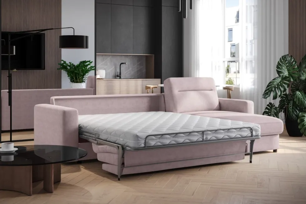 Narożna rozkładana sofa Lugano, szerokość 300 cm, prawy narożnik, Cloud 60