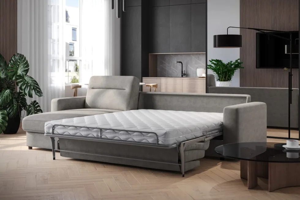 Narożna rozkładana sofa Lugano, szerokość 300 cm, lewy narożnik, Cloud 87