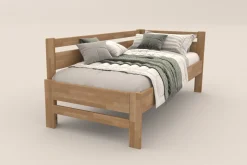 Pojedyncze narożne drewniane łóżko Emily, lewy róg, wersja BK1, 120x200 cm